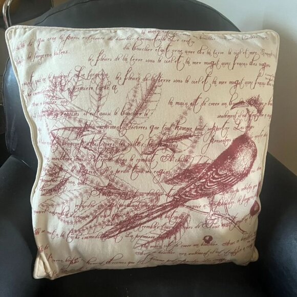 Newport Owl & Pheasant Linen Pillow Covers Set Of 2 20x20" French Script - Picture 2 of 4